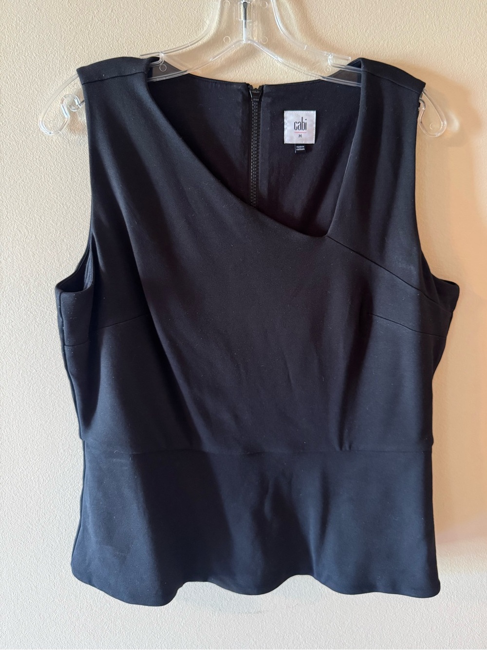 Cabi Black Sleeveless Asymmetric Neck Sleeveless Peplum Top